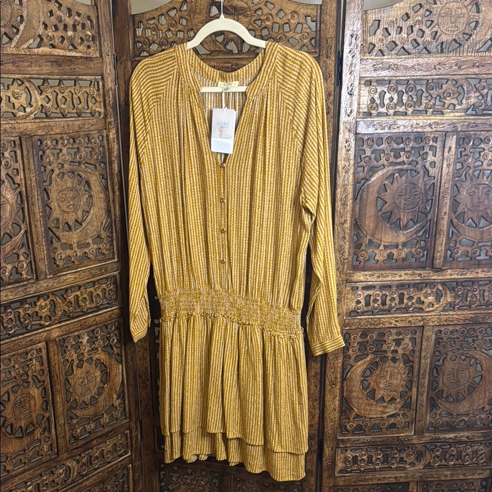 Kori Mustard Striped Long Sleeve Dress